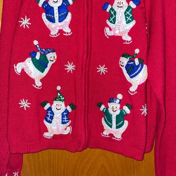 Tiara Festive Red Snowman Santa Sweater Ugly Christmas Sweater Sequins - Picture 3 of 4